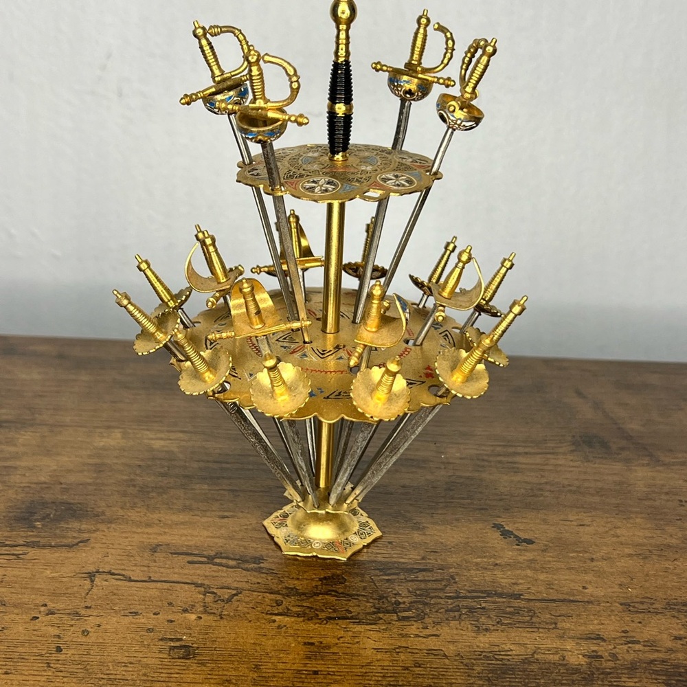 Vintage 3 Toledo 21 Swords Cocktail Toothpick Stand with 21 Swords